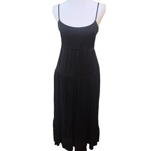 Moon River Black Tiered Midi Dress Open Back Tie Adjustable Straps Size L